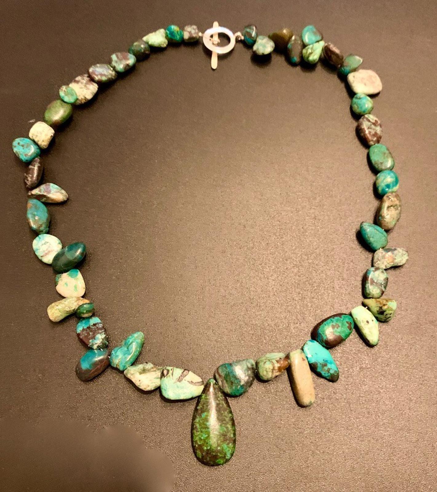 Necklace Chrysocolla Silver Toggle Boho 22 ins