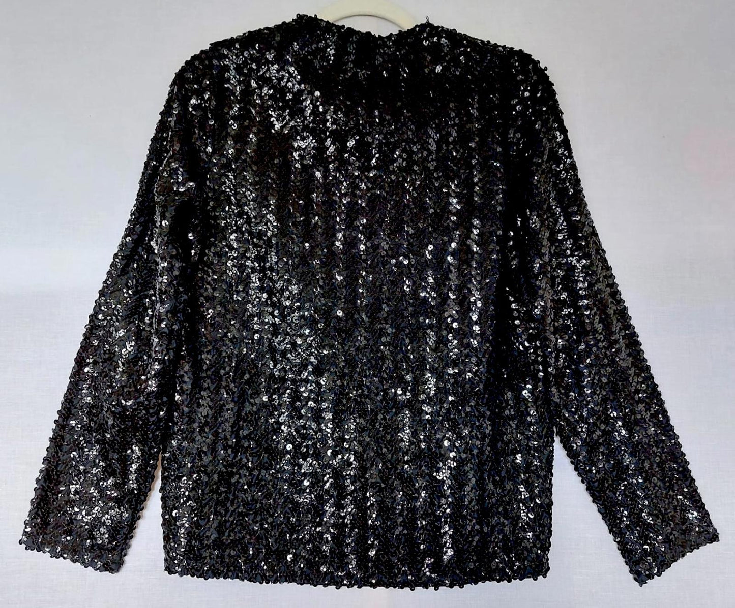 Evening Jacket 16 Black Sequins Lined Long Sleeves Stunning