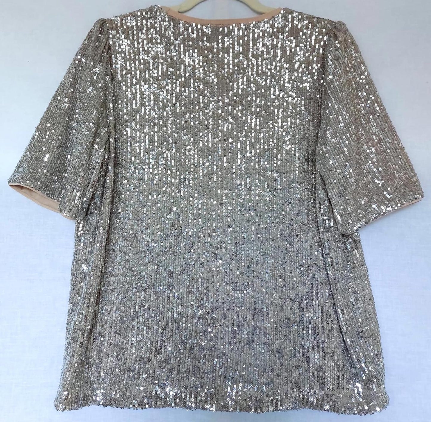 Evening Top 14 Silver Sequins Lined Short Sleeves Beautiful
