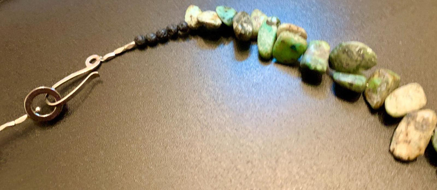 Necklace Chrysocolla Large Nuggets Silver Clasp Boho 23 ins