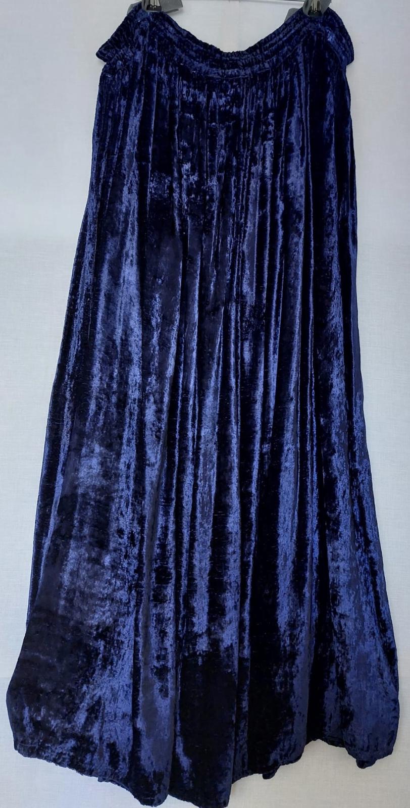 Skirt OS Saphire Blue Crushed Velvet Elasticated Waist Tassel Ties Midaxi Length