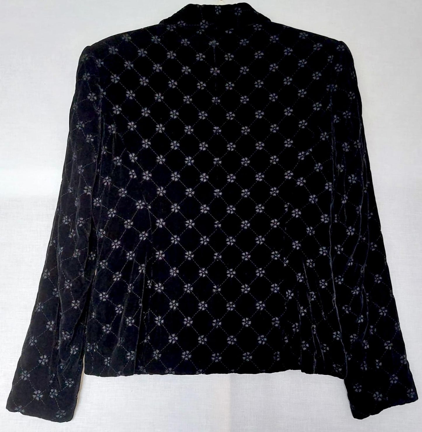 LAURA ASHLEY Jacket 12 Black Velvet Embroidered Silk Blend Lined