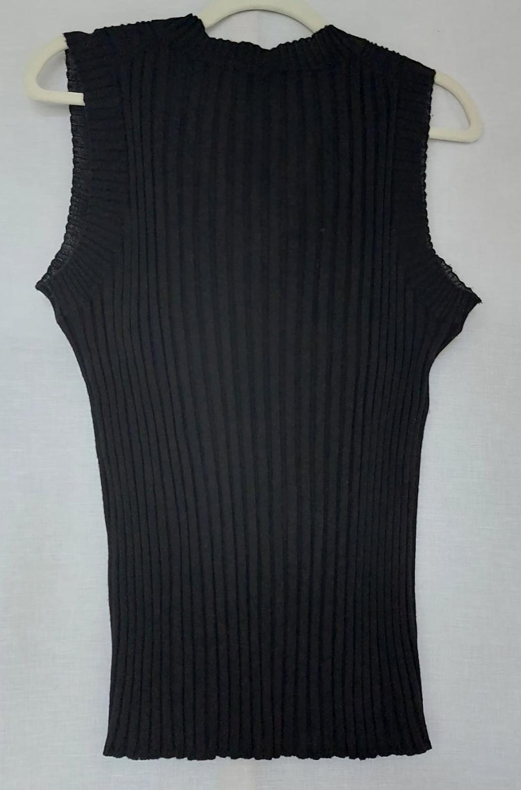 WINSER LONDON Tank Top Large Black Pure Merino Wool Ribbed V-Neck Sleeveless