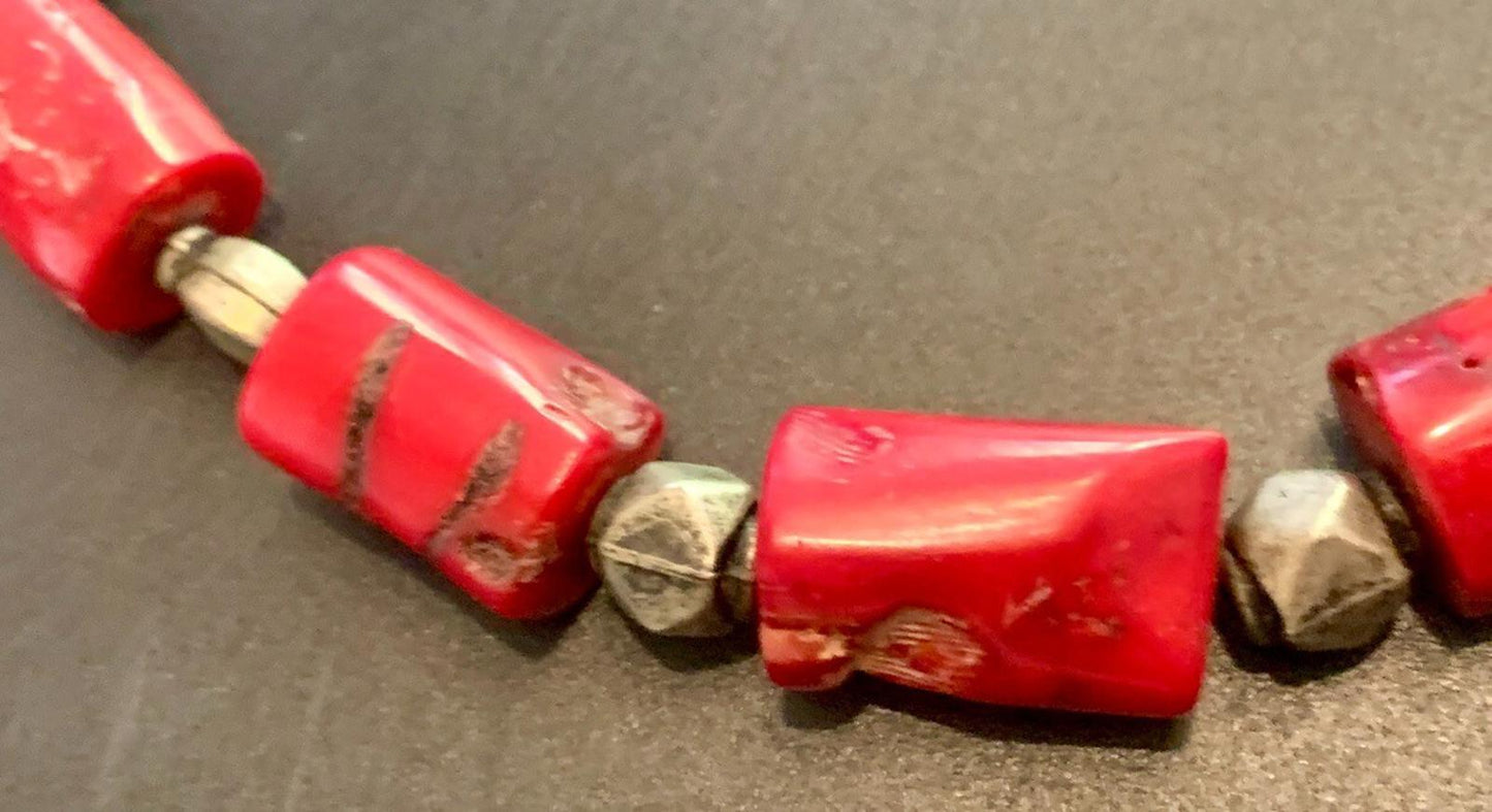 Necklace Boho Chunky Large Bamboo Coral Nuggets Bali Silver 20 ins