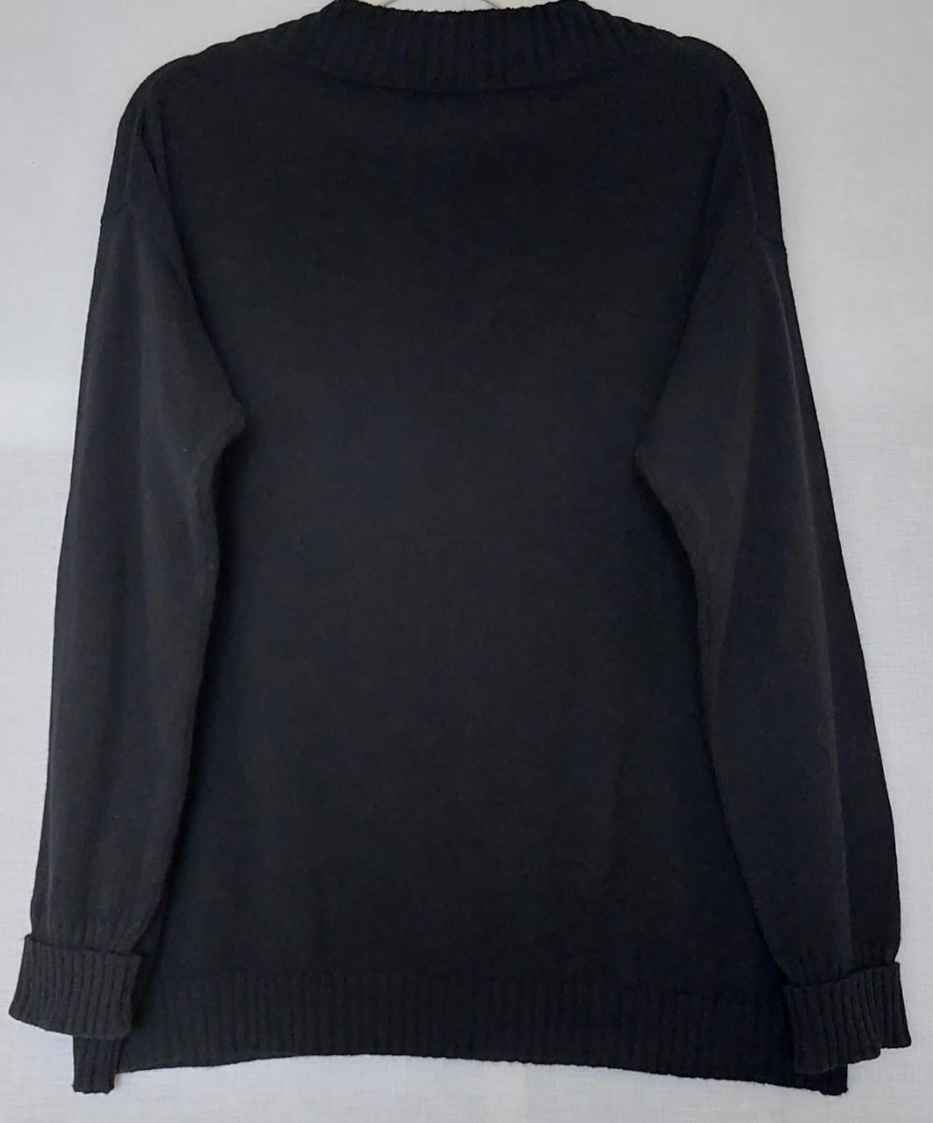 WINSER LONDON Large Black 100% Cashmere Jumper Ribbed Collar Cuffs & Hem
