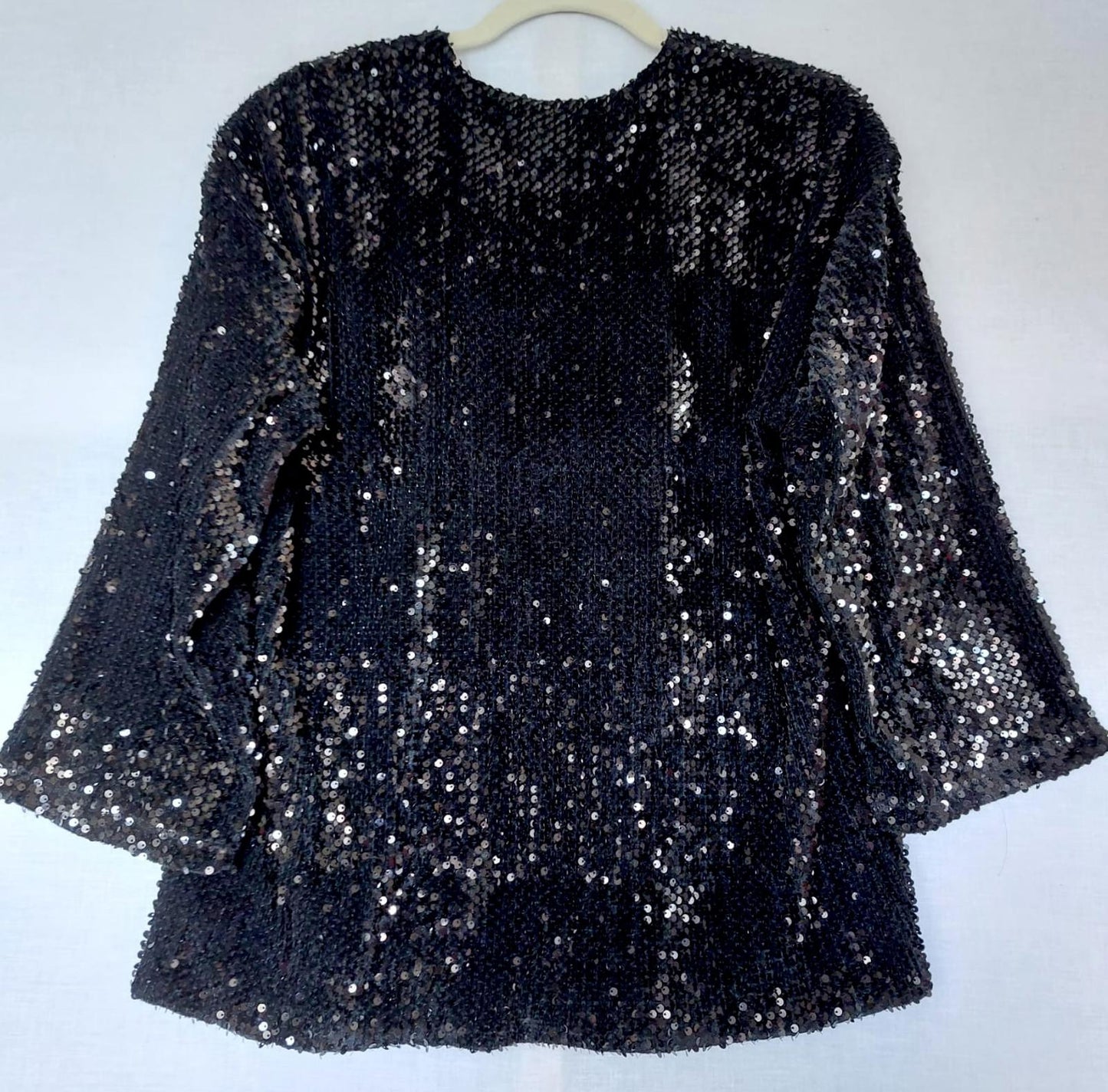 NEXT Evening Jacket Large Black Sequins Lined Long Sleeves Fabulous