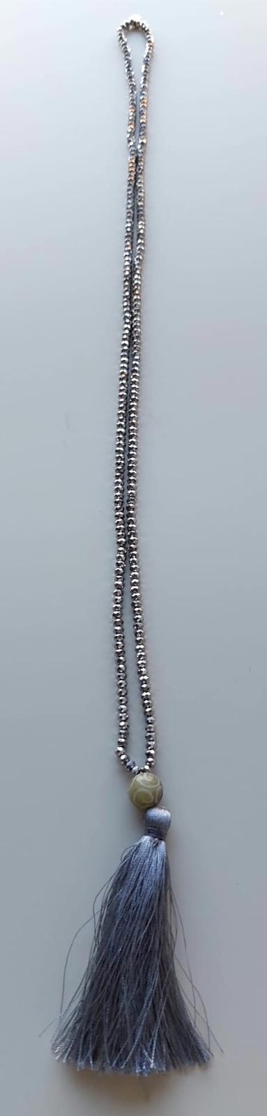 WINSER LONDON Necklace Silver Grey Swarovski Crystals Bead Tassel BNWOT