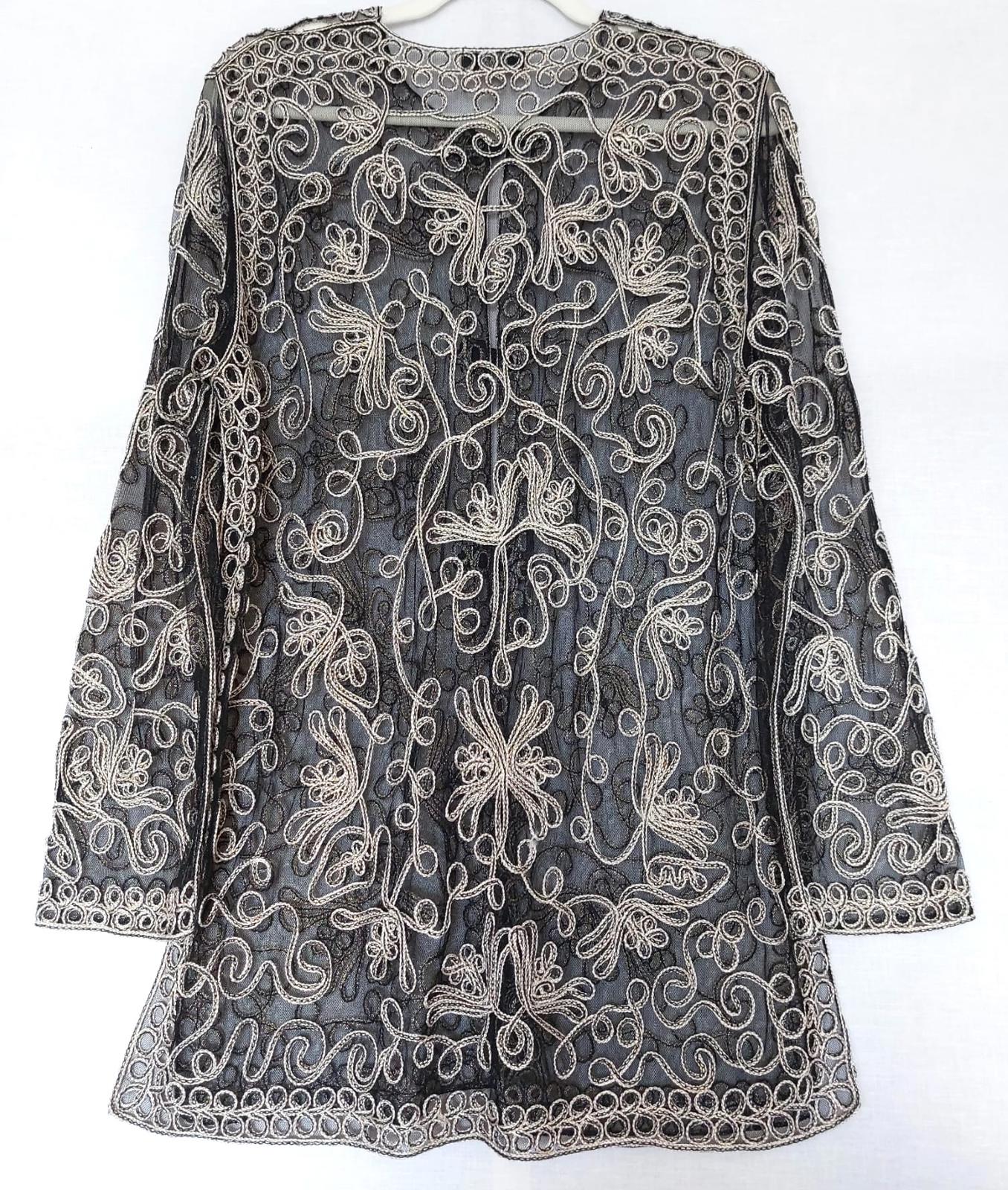 YEN Evening Jacket OS Black & Gold Appliqué Frog Fastenings Side Slits