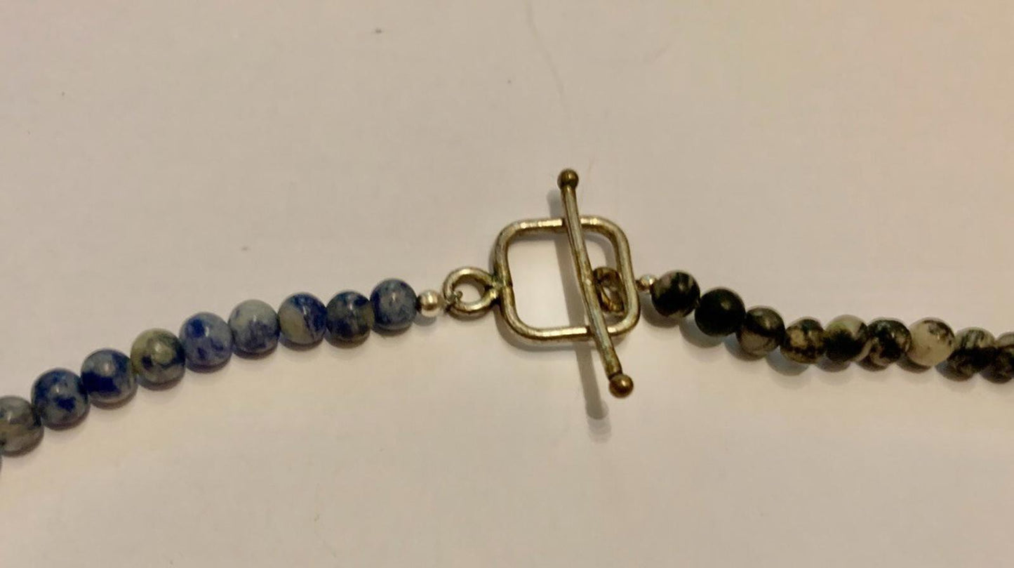 Necklace Lapis, Labradorite, Druzy Quartz, Coral, Prehnite, Silver