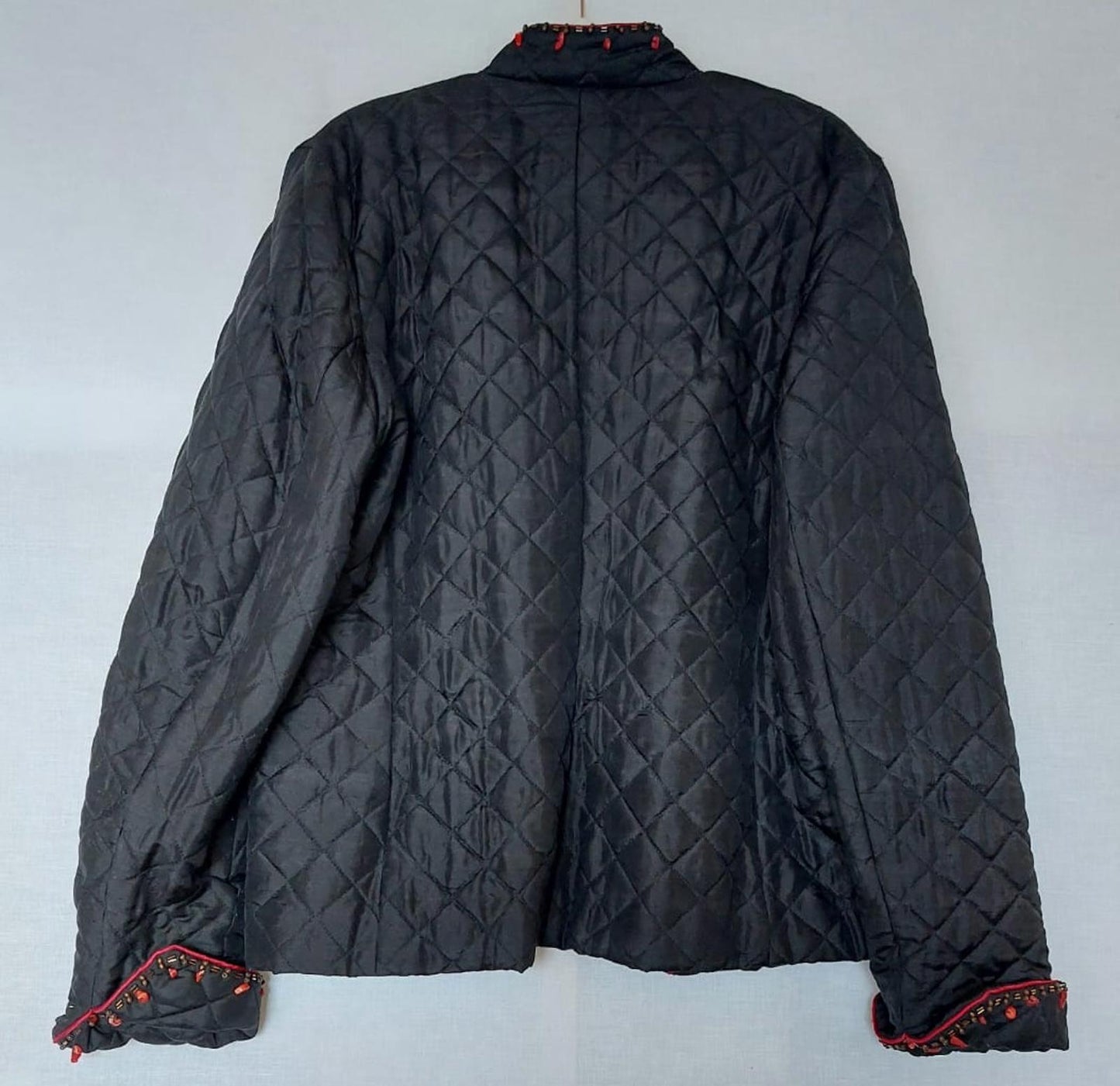 SILKLAND Jacket XL Black 100% Silk Beads Stones Lined Long Sleeves