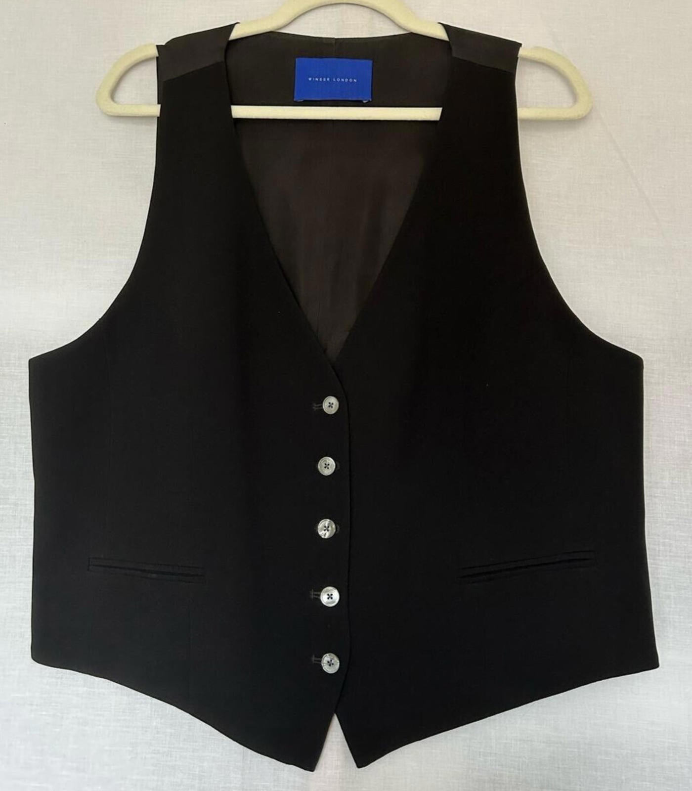 WINSER LONDON Trousers 18 Black Satin Back Crepe Wide Leg Flat Front Style