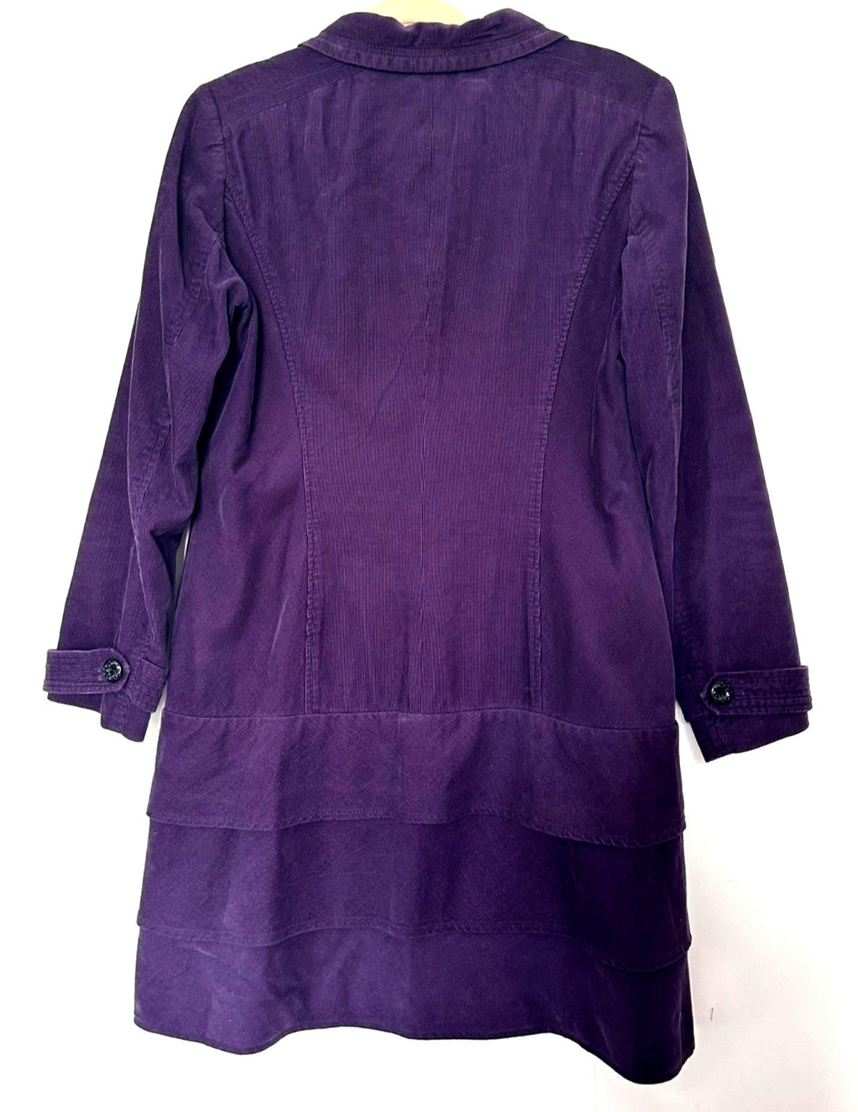 PER UNA Coat 12 Deep Purple Cotton Needle Cord Layered Hemline Lined Pockets