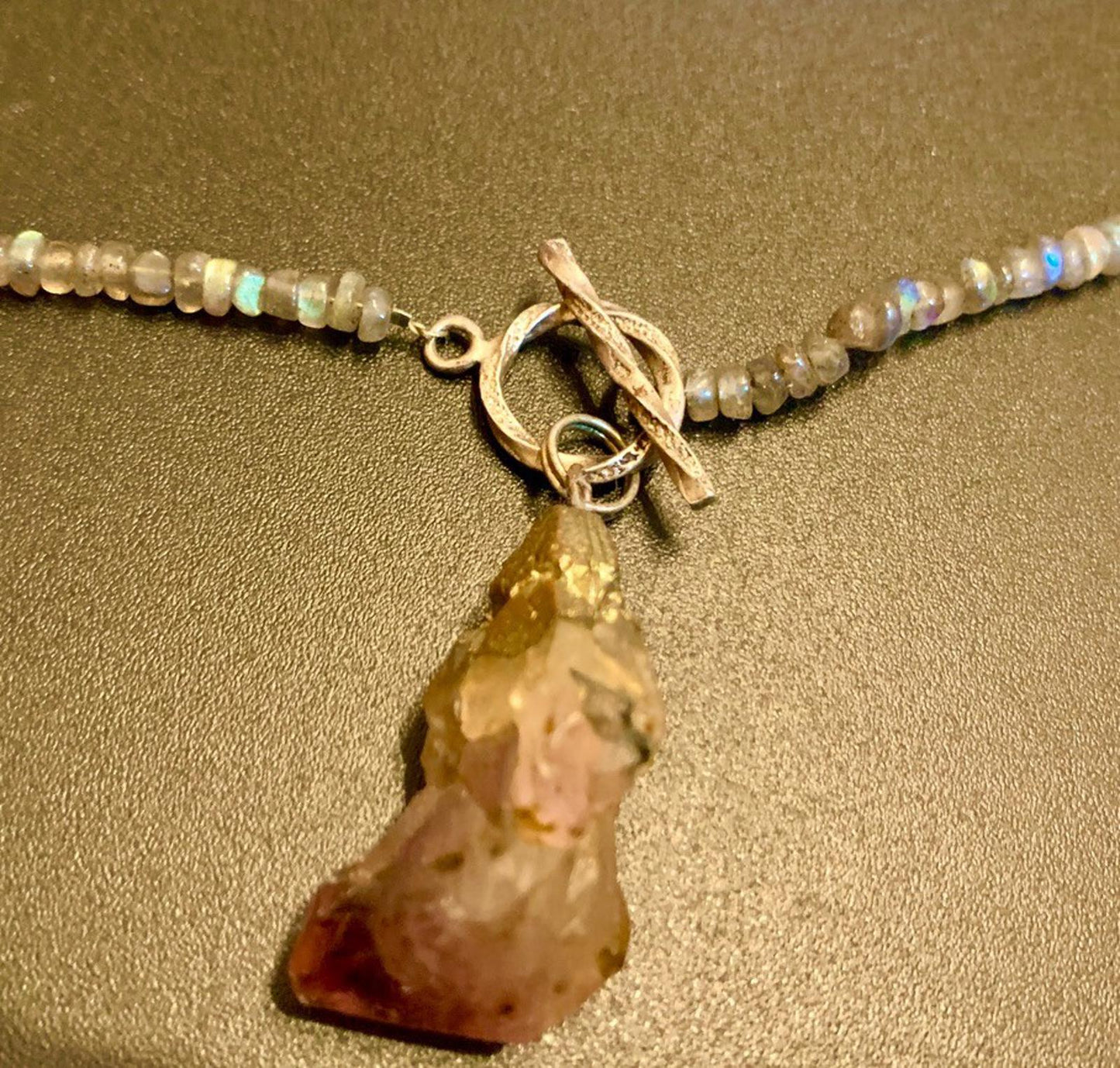 Necklace Labradorite Amethyst Nuggets Silver Toggle Clasp 22 ins