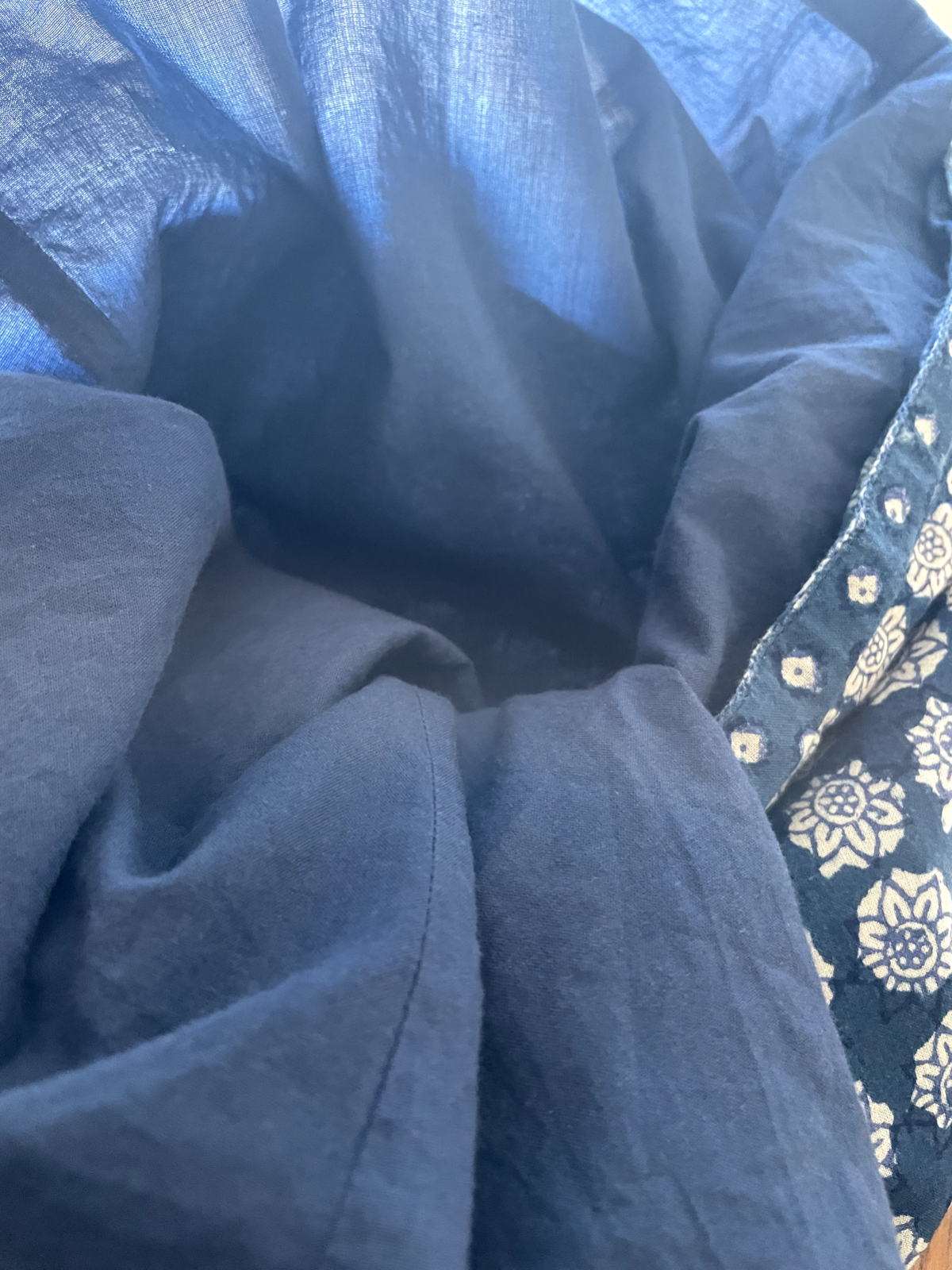 ANOKHI Dress 16 Blue & White Cotton Hand Block Printed Midi Length (Pre-Loved)