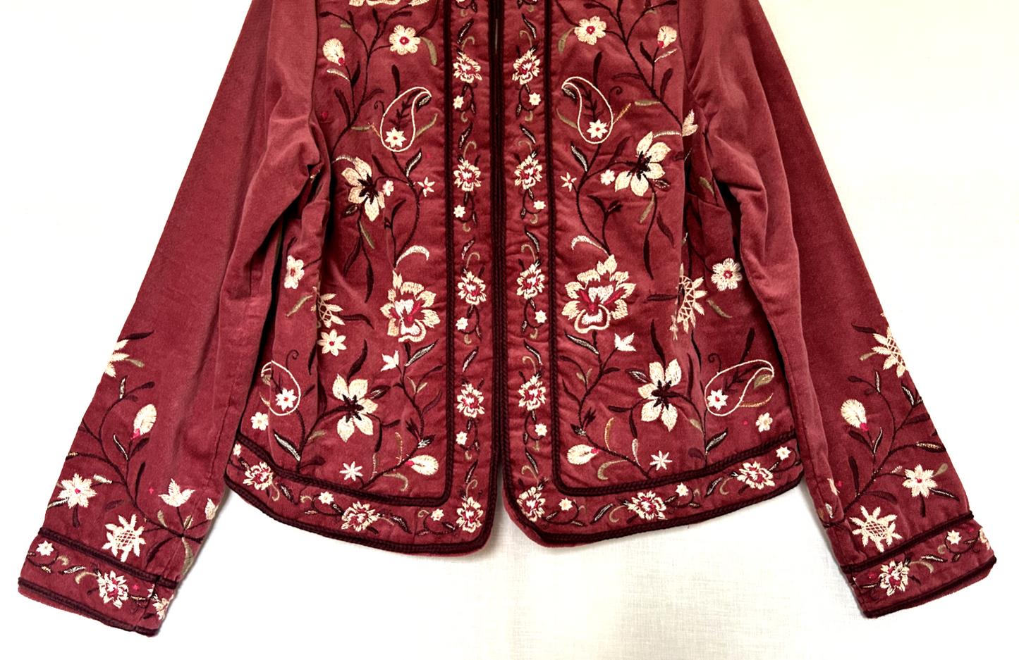 MONSOON Jacket 14 Rose Velvet Embroidered Pockets Long Sleeves BNWT