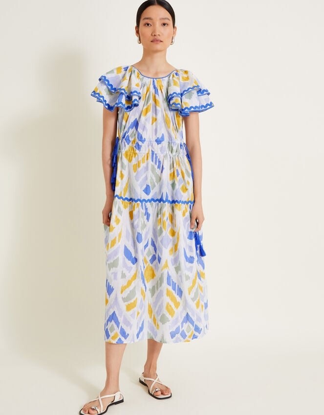 MONSOON Dress Medium Myla Cotton Tassel Embroidered Midaxi Length BNWT