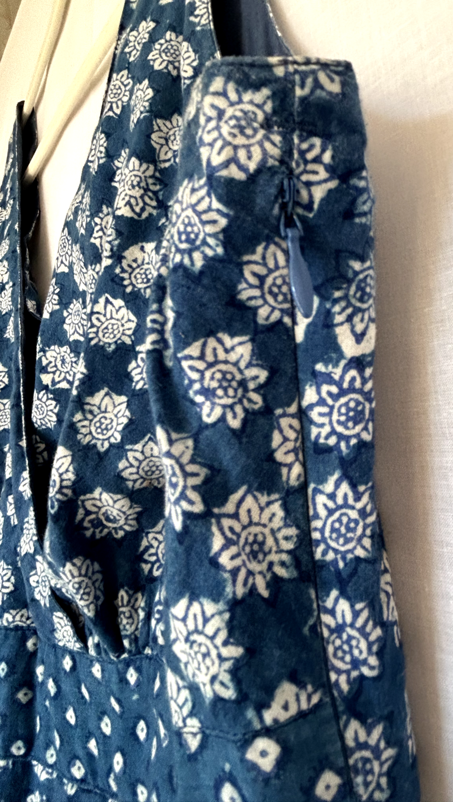 ANOKHI Dress 16 Blue & White Cotton Hand Block Printed Midi Length (Pre-Loved)