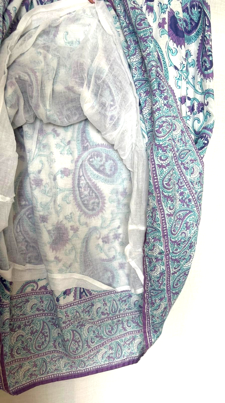 PENNY PLAIN Dress 12 Purple & Turquoise Cotton Hand Block Printed Buttons Lined (Pre-Loved)