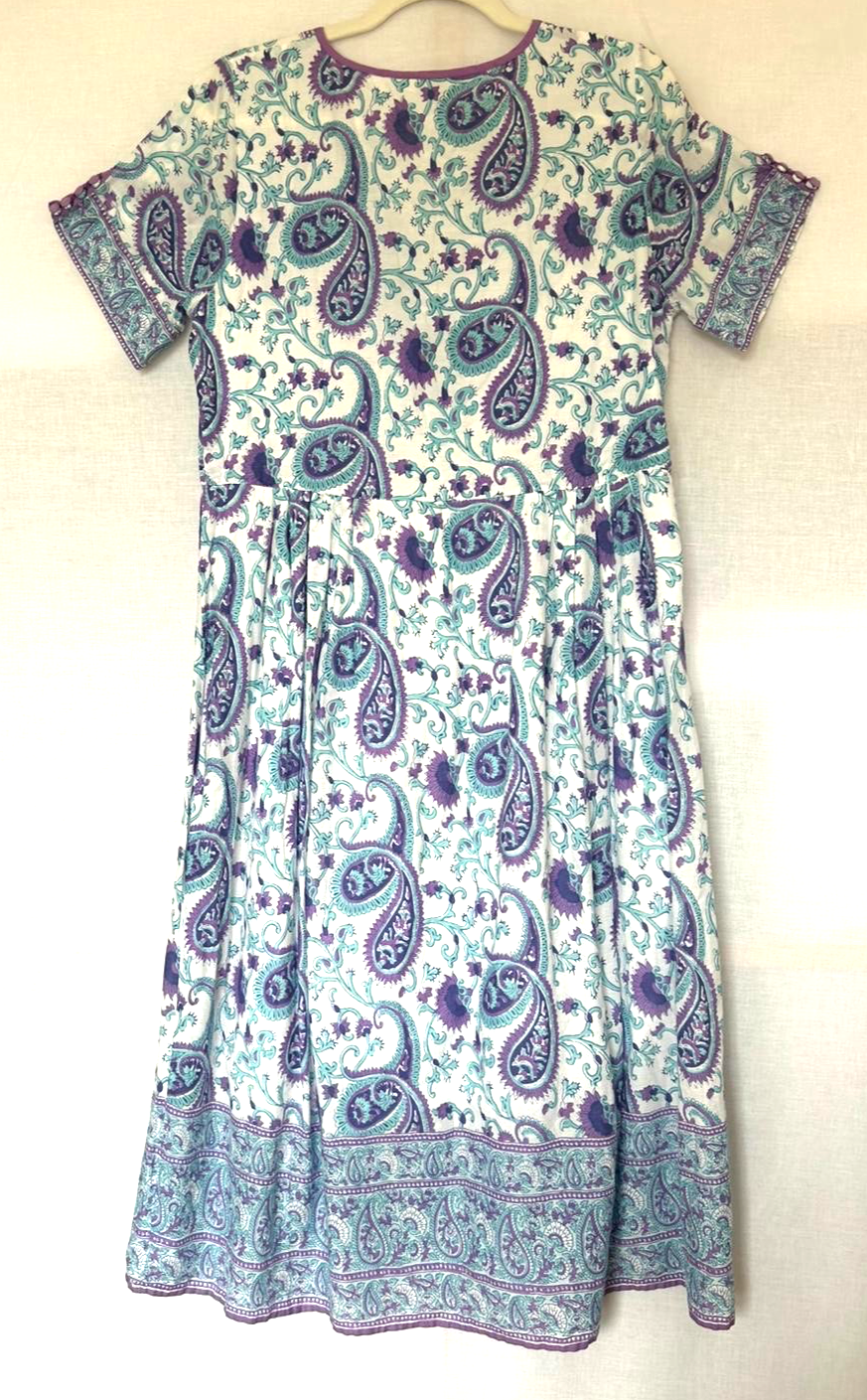 PENNY PLAIN Dress 12 Purple & Turquoise Cotton Hand Block Printed Buttons Lined (Pre-Loved)