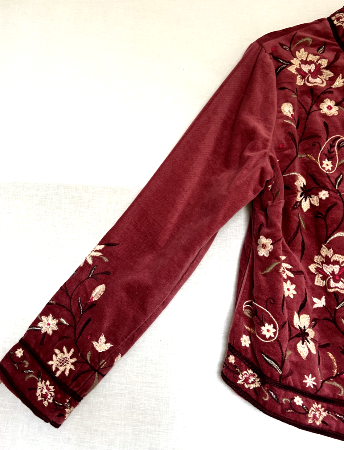 MONSOON Jacket 14 Rose Velvet Embroidered Pockets Long Sleeves BNWT