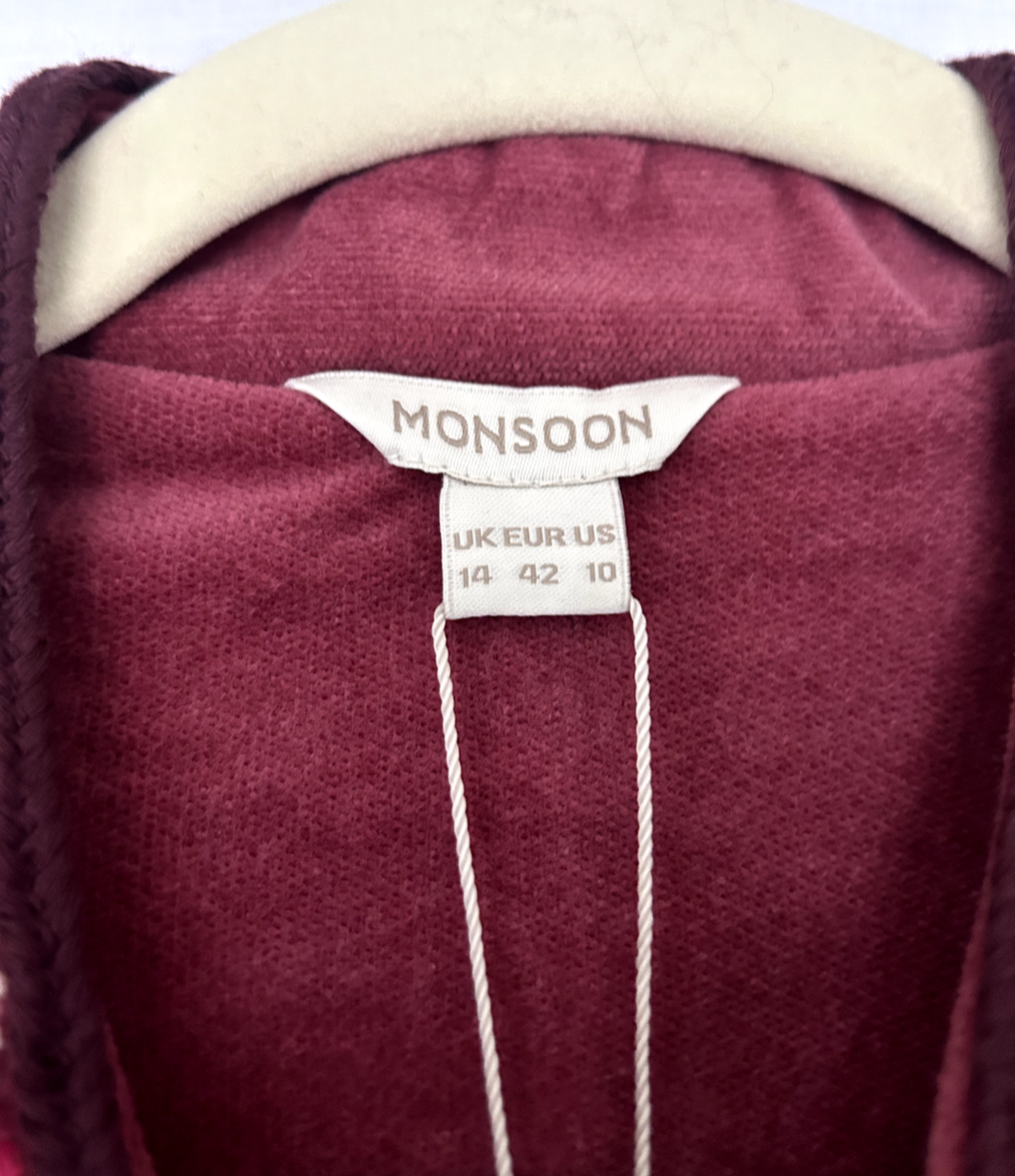 MONSOON Jacket 14 Rose Velvet Embroidered Pockets Long Sleeves BNWT