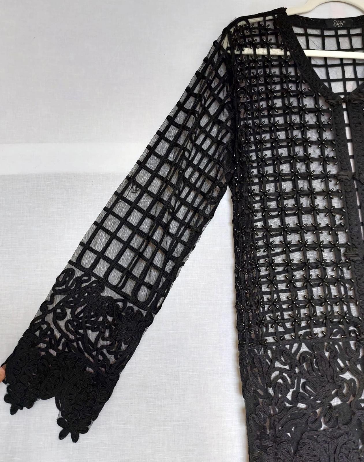 Evening Jacket Top Medium Black Beaded Embroidered Appliqué Stunning