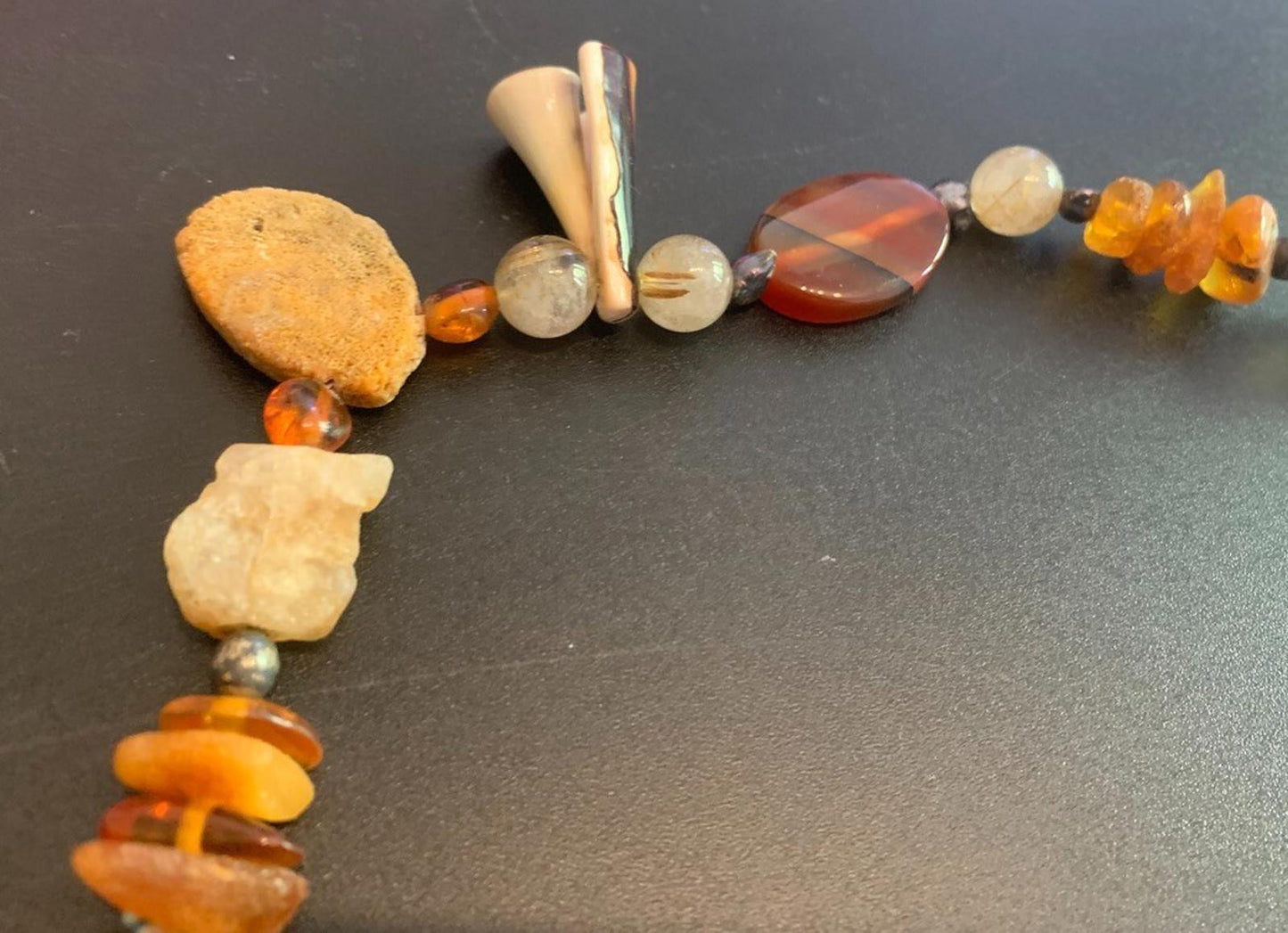 Necklace Sunstone Raw Coral Amber Carnelian Pearl Citrine 22 ins