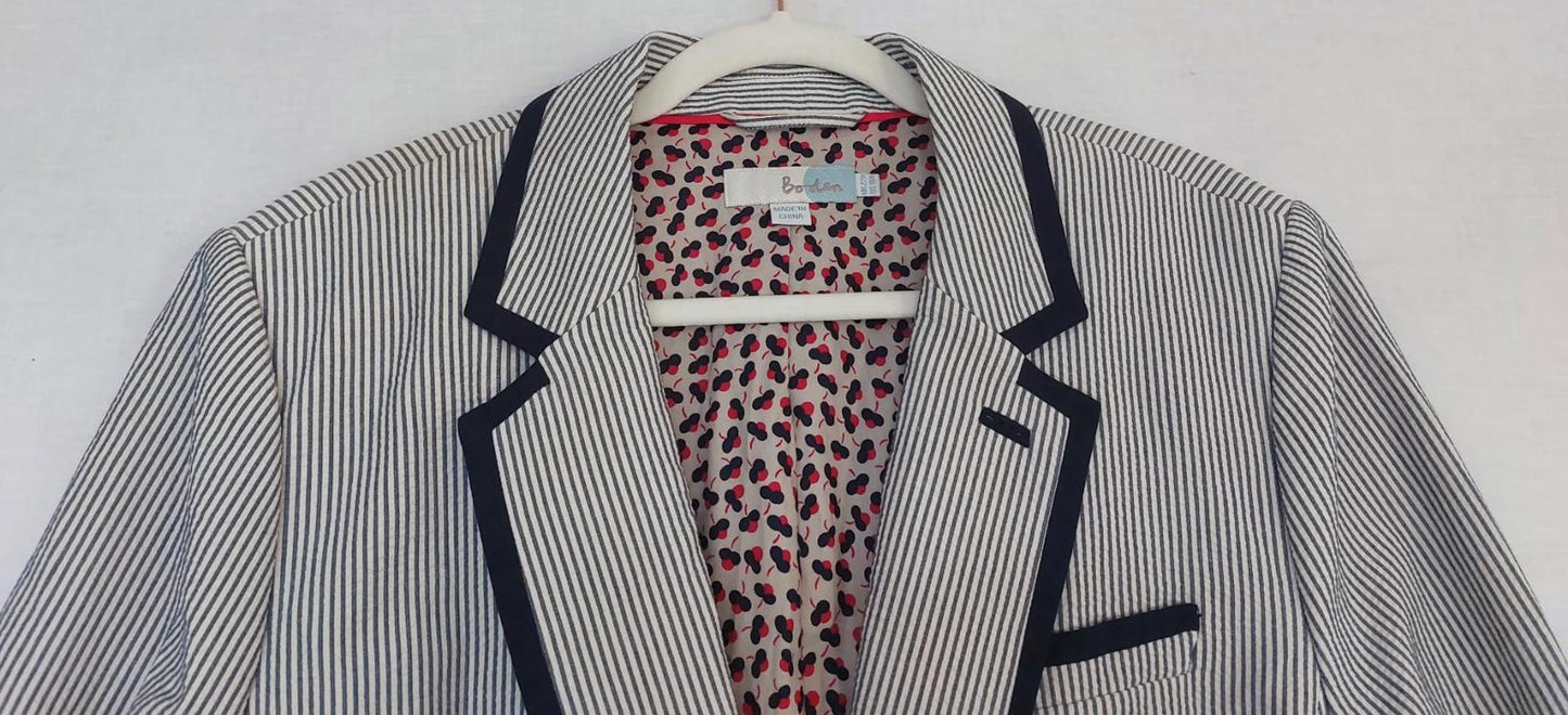 BODEN Jacket 22 Navy & White Stripe 100% Cotton Pockets Lined