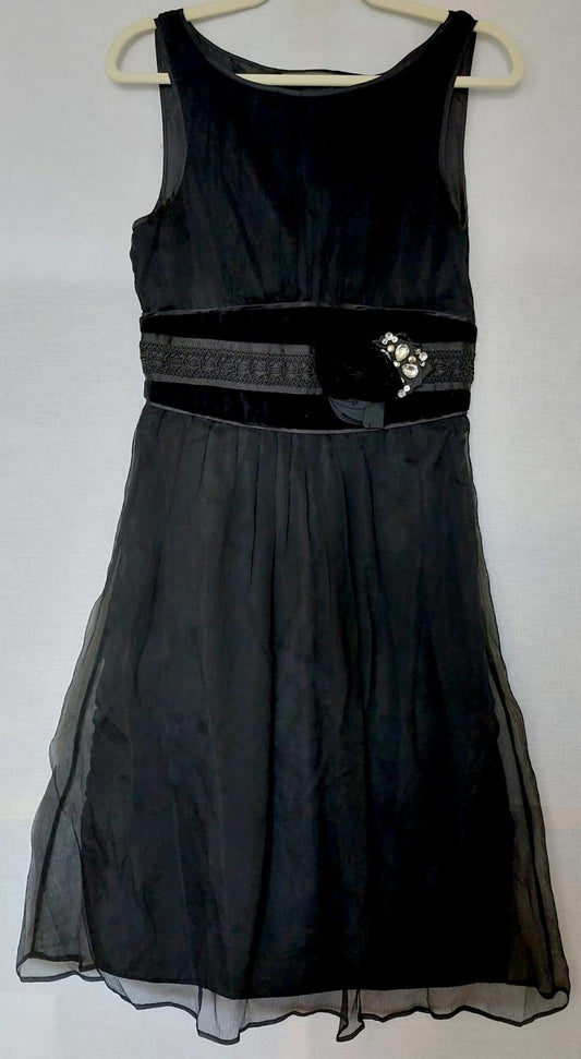 Zara Evening Dress Black Medium Silk Velvet Lined Midi Length