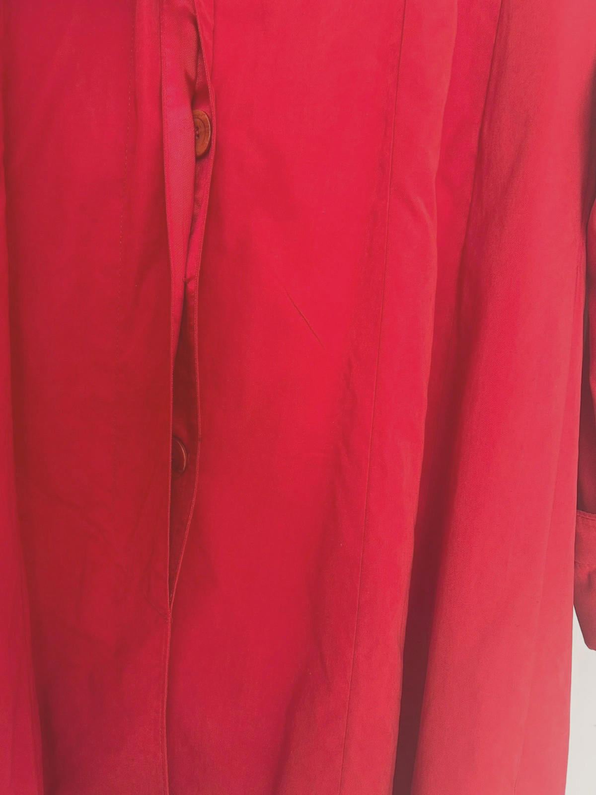 Trench Coat 14 Red Padded Collar & Cuffs Button Through Lined Long Sleeves