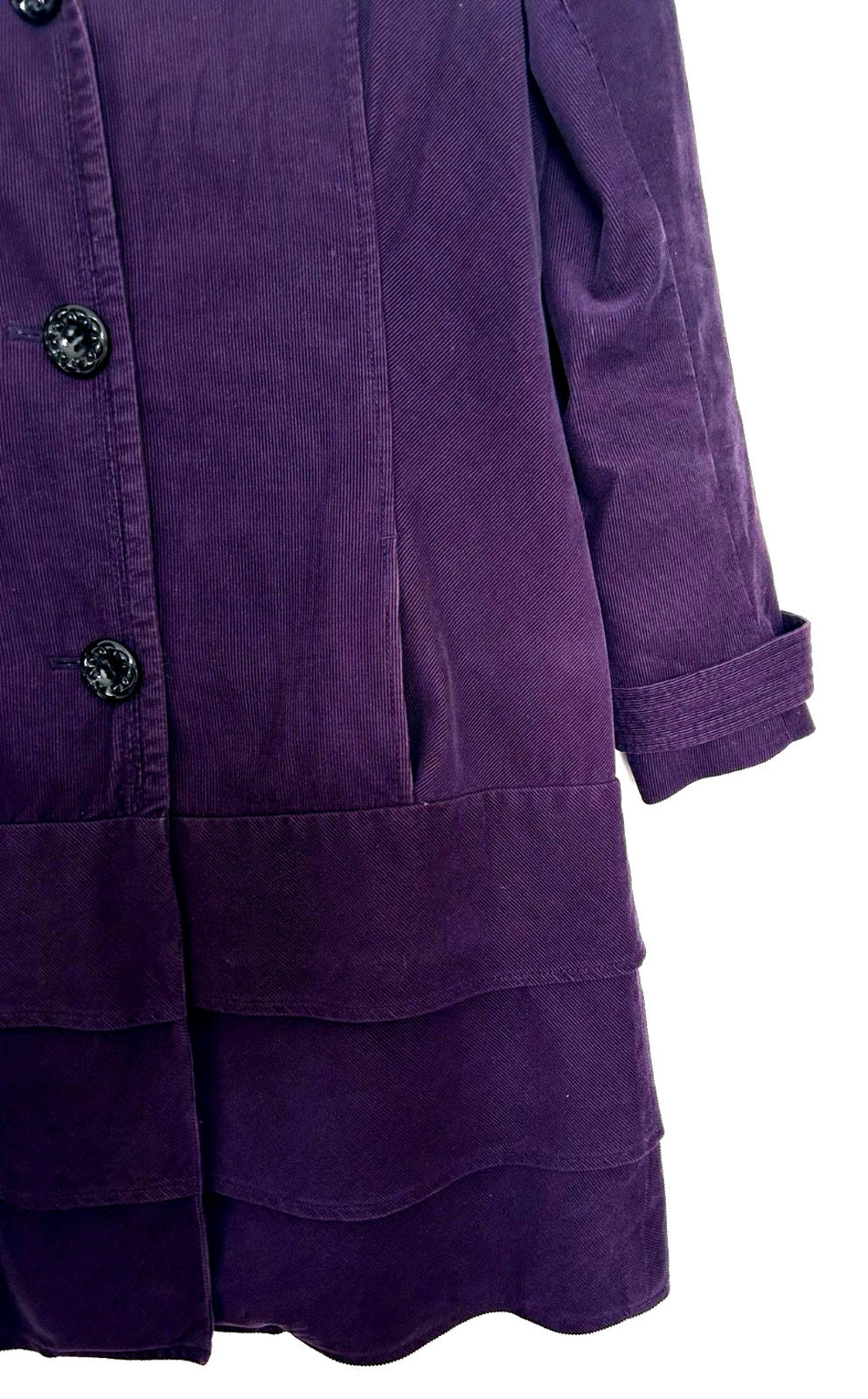 PER UNA Coat 12 Deep Purple Cotton Needle Cord Layered Hemline Lined Pockets