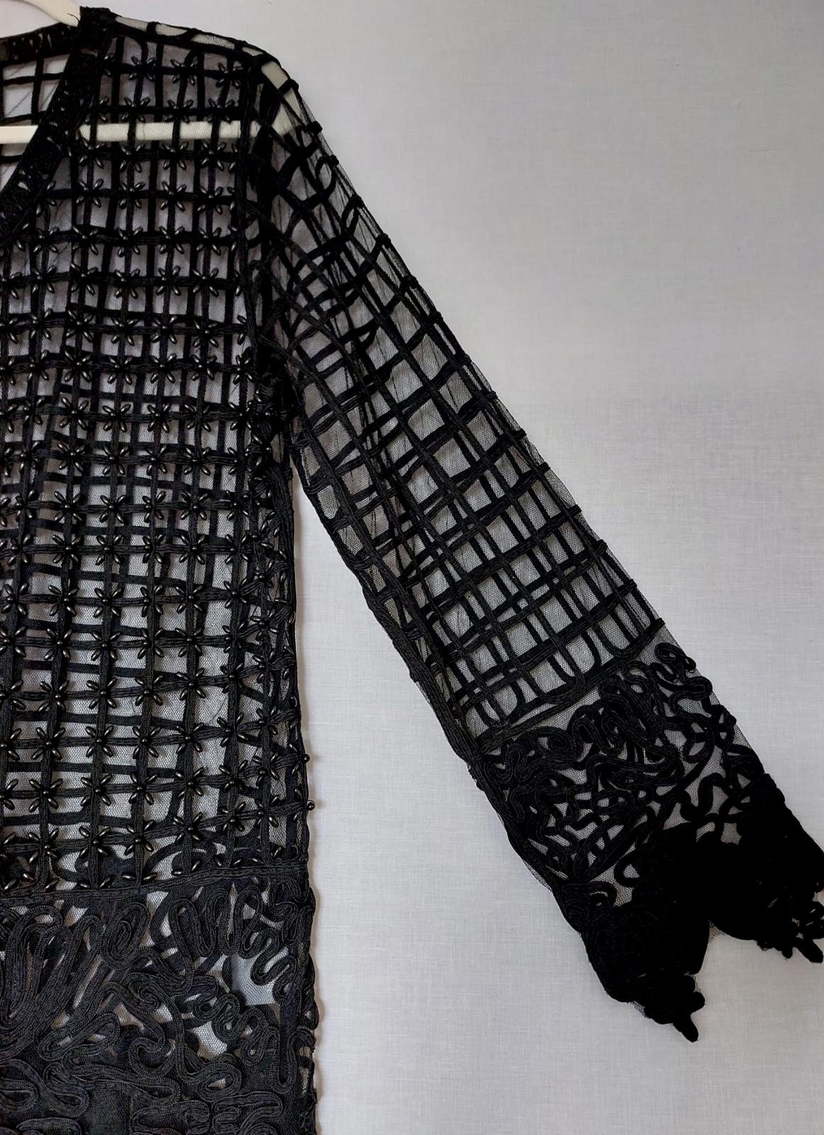 Evening Jacket Top Medium Black Beaded Embroidered Appliqué Stunning