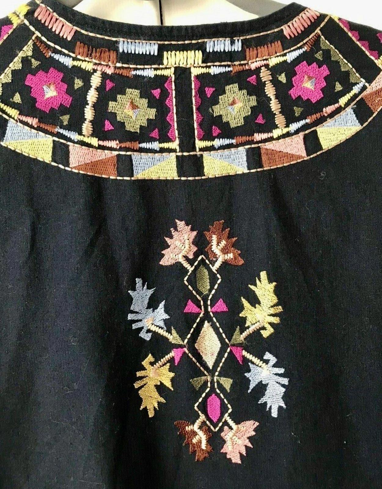 ZARA Coat XS Blue Cotton Embroidered Boho Ethnic Kimono Jacket Long Sleeves