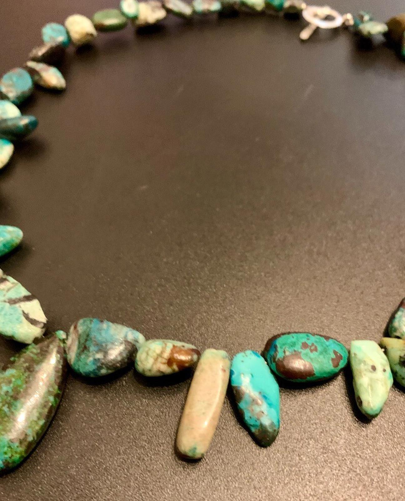 Necklace Chrysocolla Silver Toggle Boho  22 ins