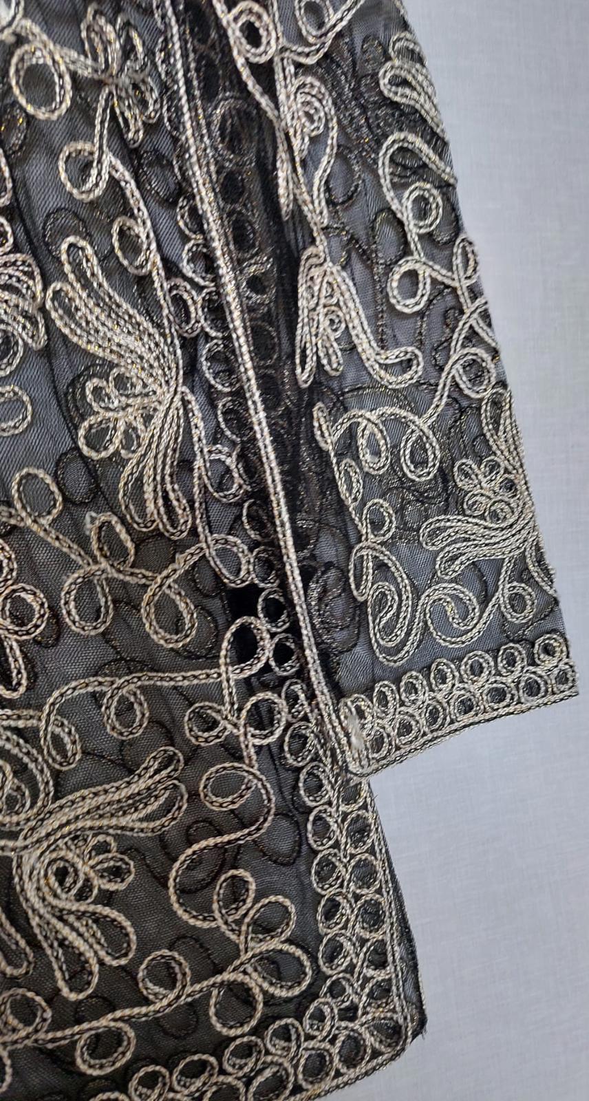 YEN Evening Jacket OS Black & Gold Appliqué Frog Fastenings Side Slits