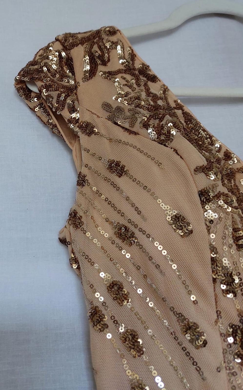 Evening Dress Medium Champagne Gold Lined Sequins Bust Padding Maxi Length BNWT