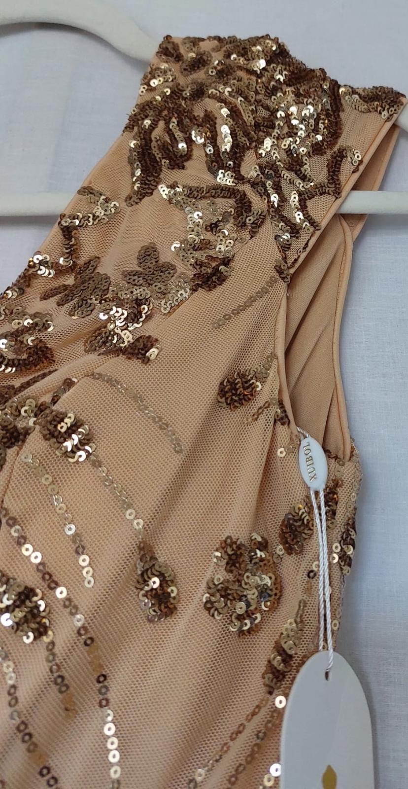 Evening Dress Medium Champagne Gold Lined Sequins Bust Padding Maxi Length BNWT