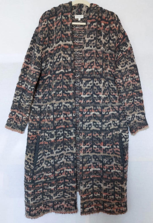 MONSOON XL Coatigan Pink Charcoal Pockets Long Sleeves Edge to Edge Style