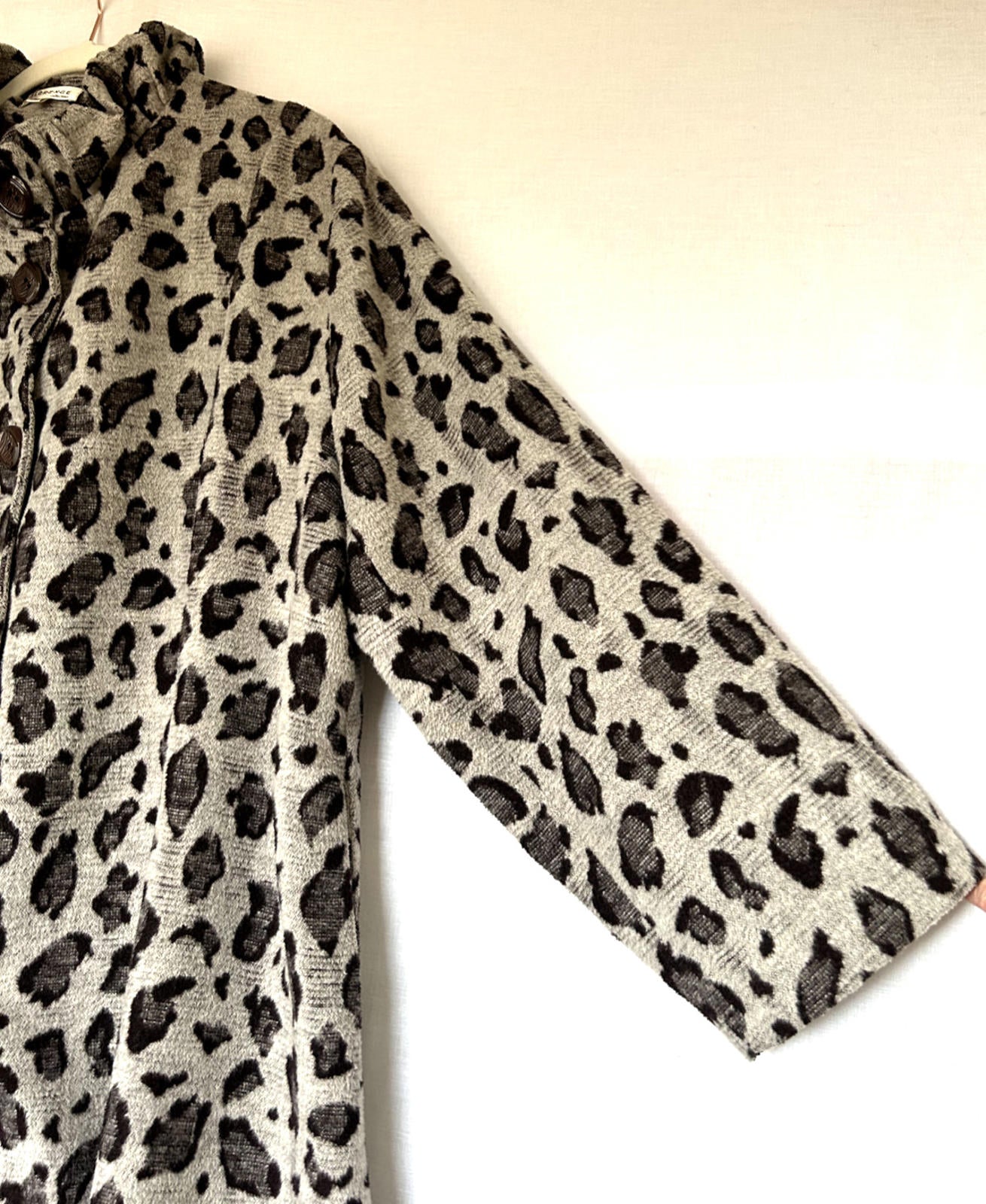 Coat Jacket L/XL Grey & Black Wool Blend Fabric Buttons Pockets