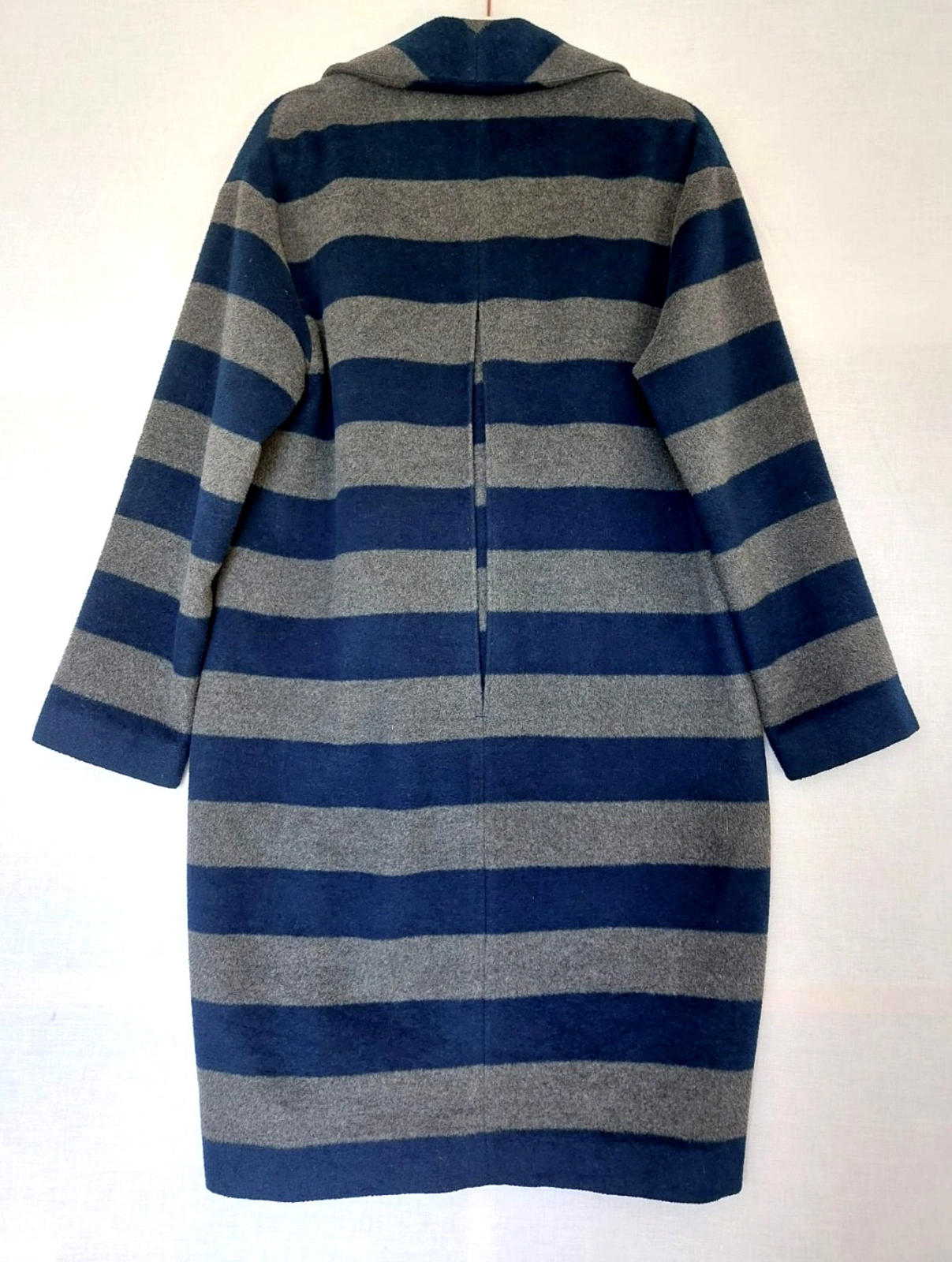 M&S Limited Edition Coat 12 Navy & Grey Stripe Pockets Lined Fleece Style Fabric