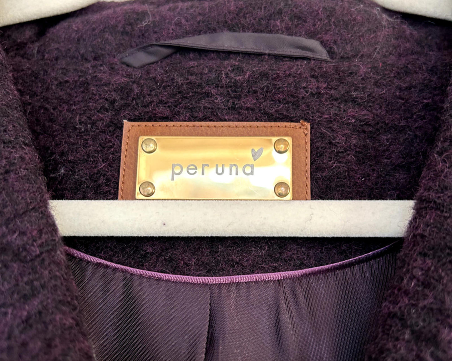 PER UNA Coat 16 Deep Purple Lined Mid-Length Wool Blend Pockets