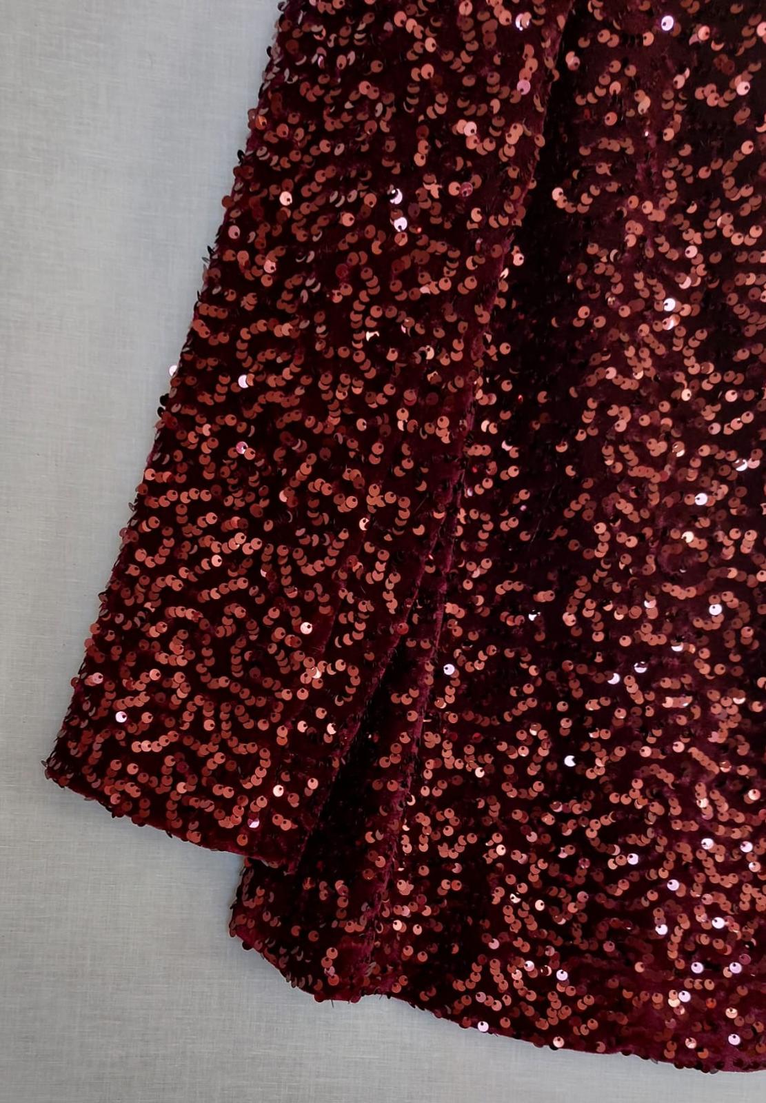 Evening Jacket 14 Deep Burgundy Sequins Lined Long Sleeves Stunning BNWOT