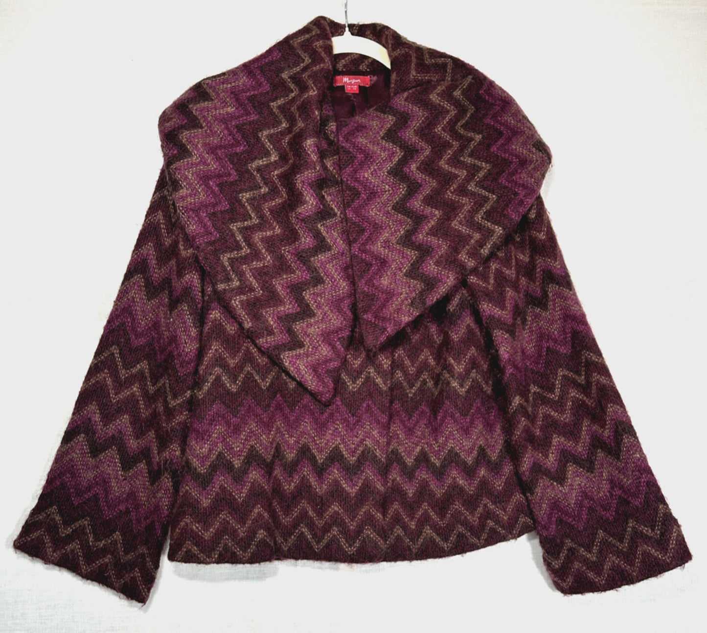 MONSOON Jacket Coat 14 Wool Y2K Vintage Purple Zig Zag Long Sleeves Lined