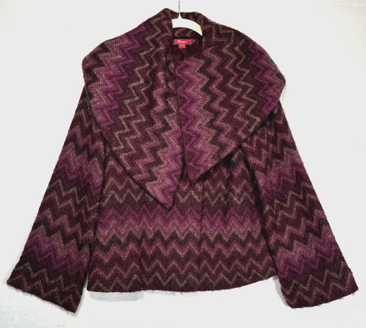 MONSOON Jacket Coat 14 Wool Y2K Vintage Purple Zig Zag Long Sleeves Lined