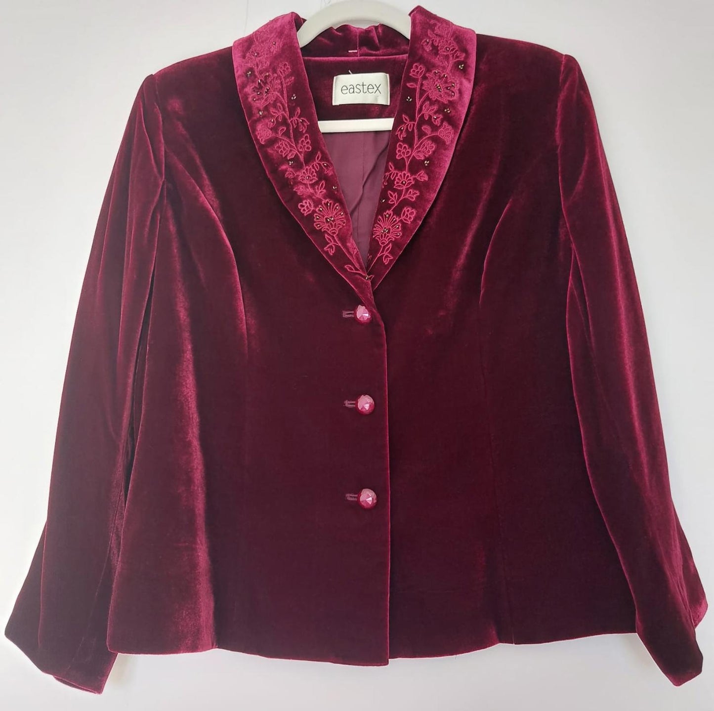 EASTEX Velvet Jacket 14 Deep Claret Silk Blend Embroidered Beaded Lined BNWT