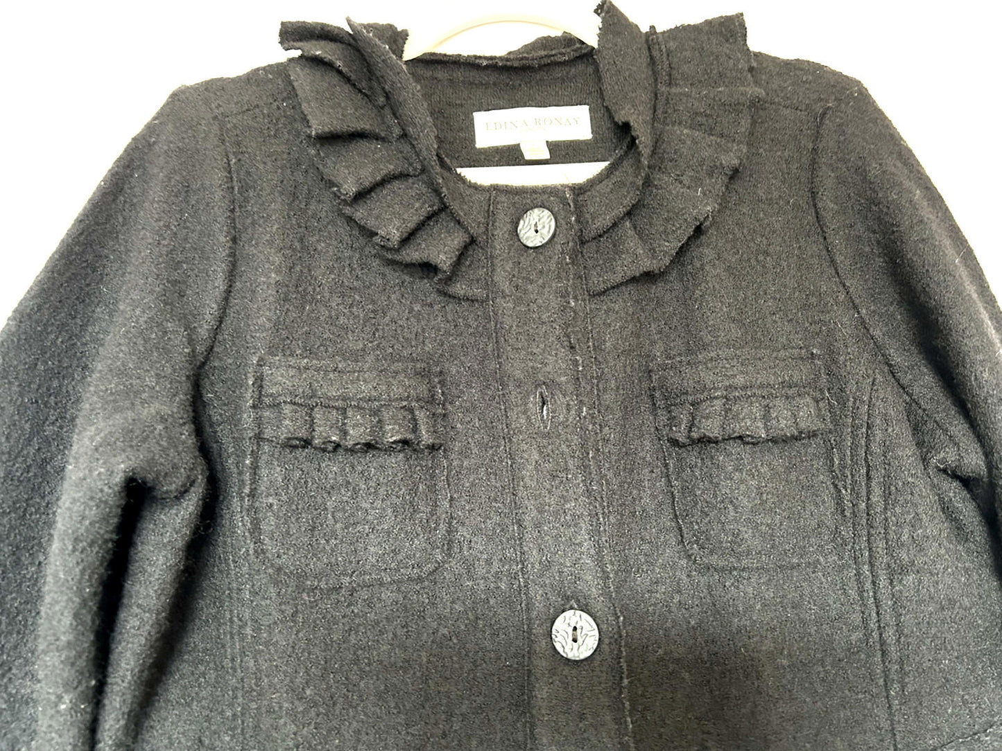 EDINA RONAY Coat 14 Black 100% Wool Button Through Pockets