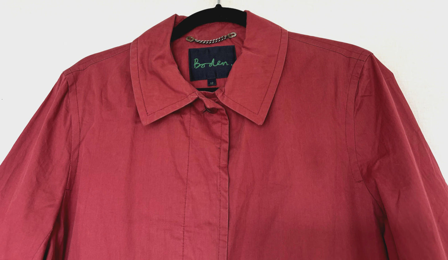 BODEN Trench Coat 12 Pinky Red Waxed Button Through Lined Pockets