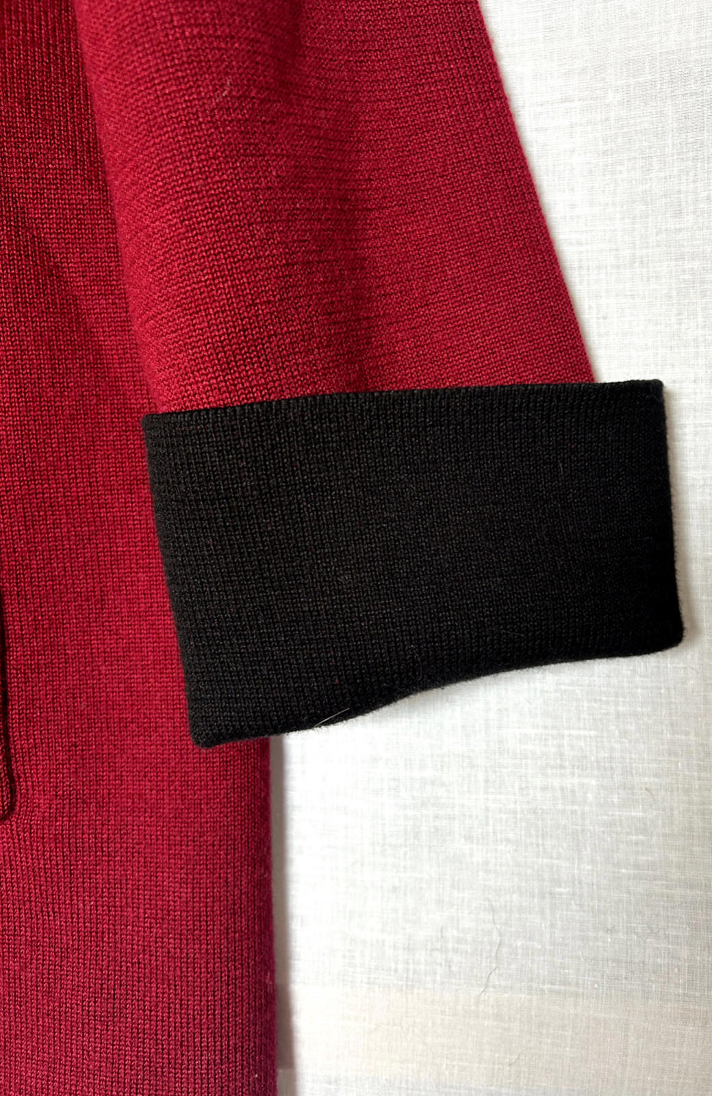 WINSER LONDON Coatigan Large Burgundy & Black Wool Blend Pockets Knitted BNWT