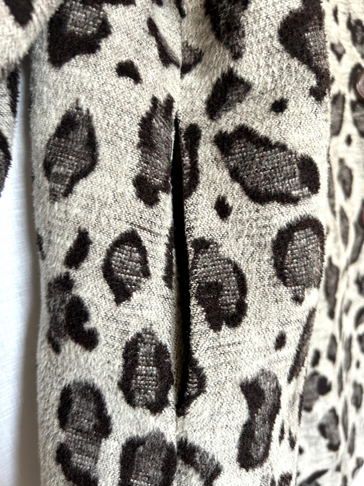 Coat Jacket L/XL Grey & Black Wool Blend Fabric Buttons Pockets