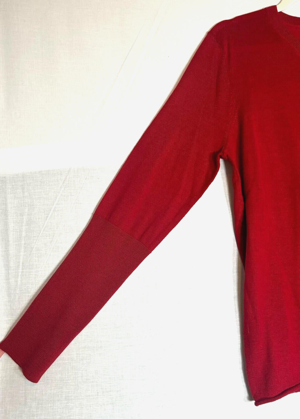 WINSER LONDON Jumper Large Lipstick Red Merino Wool Deep Turnback Cuffs L BNWT